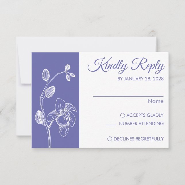 Periwinkle modern floral elegant orchid minimalist RSVP card (Front)