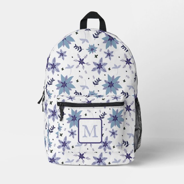 Periwinkle Monogram Florals Printed Backpack (Front)