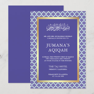Periwinkle Moroccan Quatrefoil Pattern Aqiqah Invitation