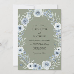Periwinkle Moss Wreath Wedding Invitation