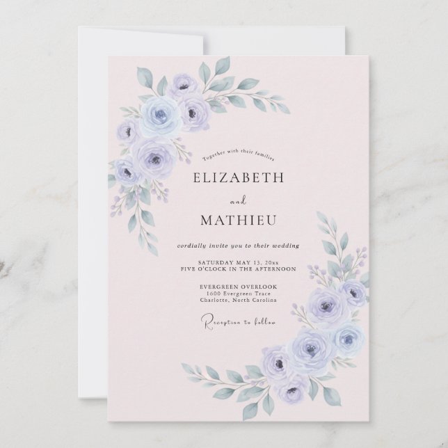 Periwinkle Muted Botanical Wedding Invitation (Front)