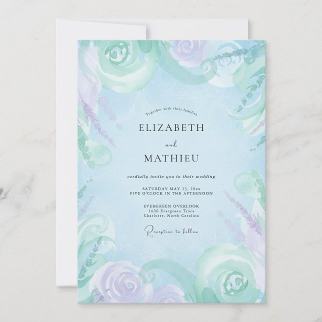 Periwinkle Muted Lilac Blossom Wedding Invitation (Front)