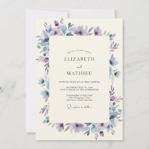 Periwinkle Muted Lilac Leafy Wedding Invitation