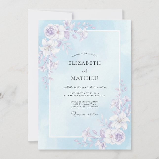 Periwinkle Muted Lilac Painted Wedding Invitation (Front)