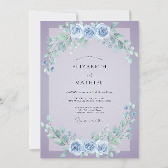 Periwinkle Muted Lilac Vine Wedding Invitation (Front)