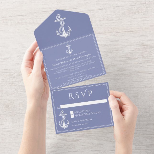 Periwinkle Nautical Anchor All In One Invitation (Tearaway)