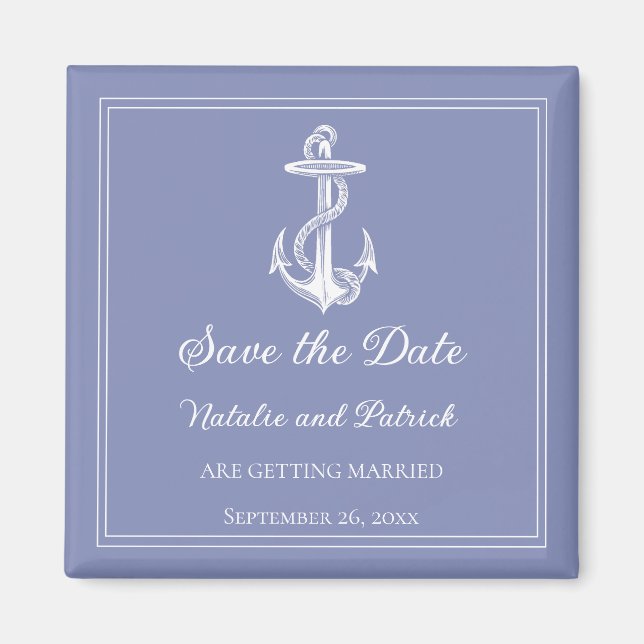 Periwinkle Nautical Anchor Save the Date Magnet (Front)