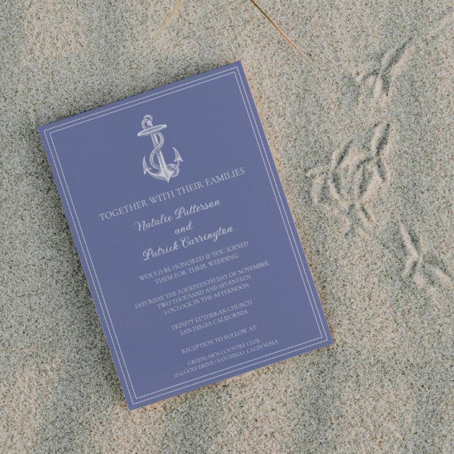 Periwinkle Nautical Anchor Wedding Invitation (Periwinkle Nautical Anchor Wedding Invitation)