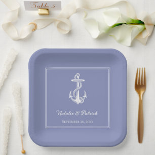 Periwinkle Nautical Anchor Wedding Paper Plates