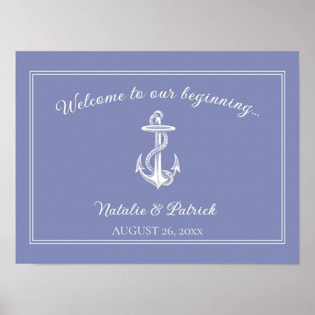 Periwinkle Nautical Anchor Wedding Poster (Front)