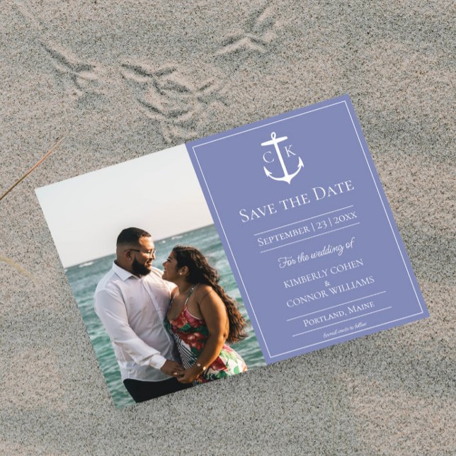 Periwinkle Nautical Monogram Photo Save the Date (Periwinkle Nautical Monogram Photo Save the Date)