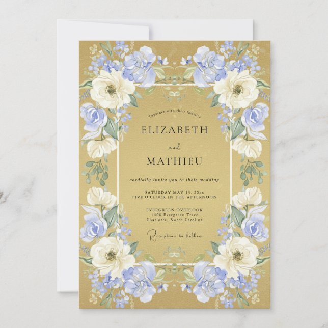 Periwinkle Opulent Bloom Wedding Invitation (Front)