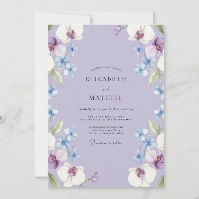 Periwinkle Orchid Petal Wedding Invitation (Front)