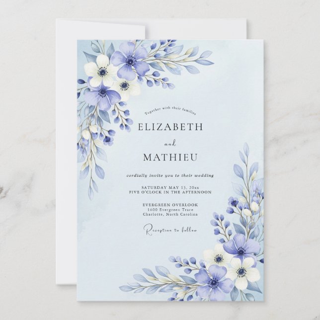Periwinkle Painterly Blossom Wedding Invitation (Front)