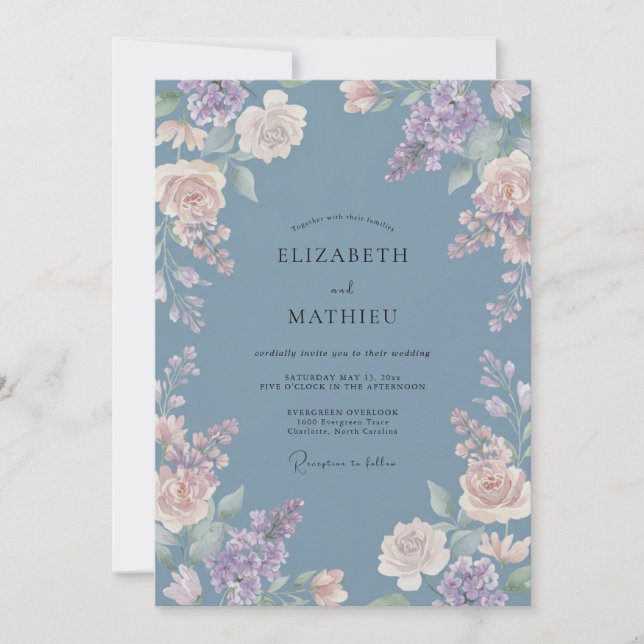 Periwinkle Painterly Embrace Wedding Invitation (Front)