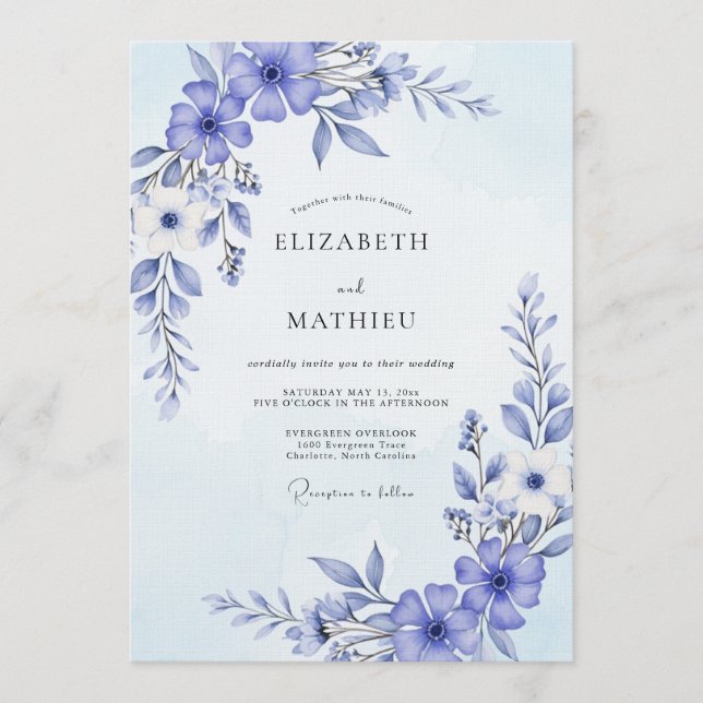 Periwinkle Painterly Flourish Wedding Invitation (Front)