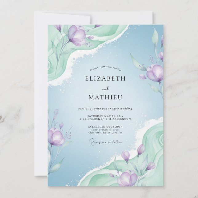 Periwinkle Pale Lilac Painted Wedding Invitation (Front)