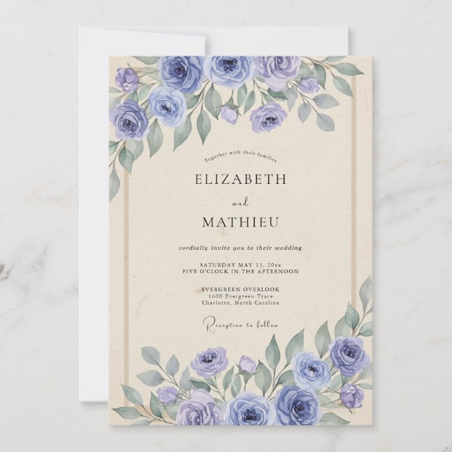 Periwinkle Pale Lilac Peony Wedding Invitation (Front)