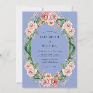 Periwinkle Peach Peony Wedding Invitation