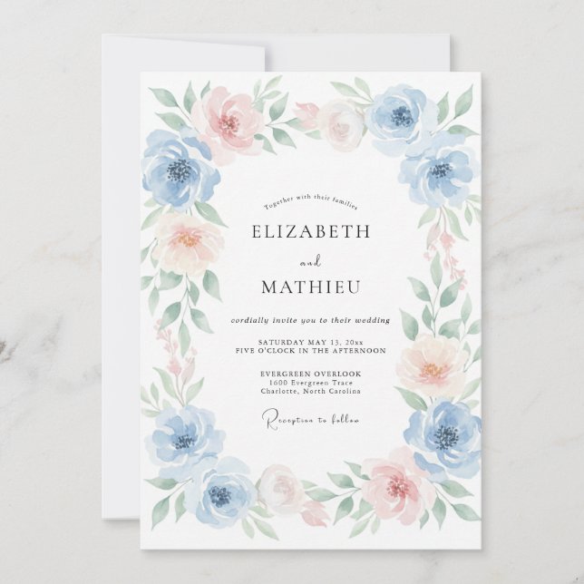 Periwinkle Peach Petal Wedding Invitation (Front)