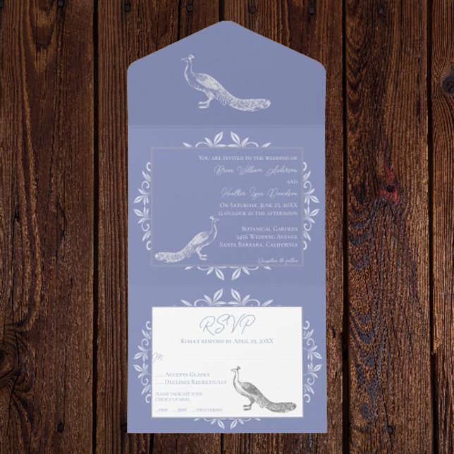 Periwinkle Peacock Flourish All In One Invitation (Periwinkle Peacock Flourish All in One Invitation)