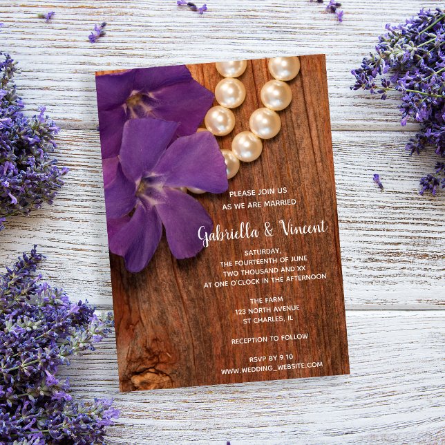 Periwinkle, Pearls and Barn Wood Country Wedding Invitation (Creator Uploaded)