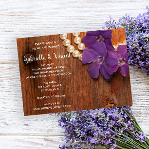 Periwinkle, Pearls and Barn Wood Country Wedding Invitation