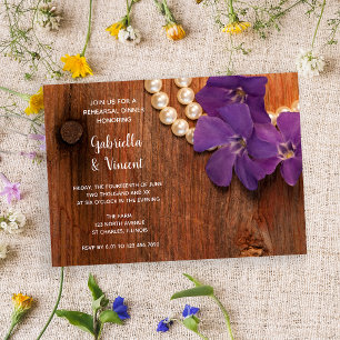 Periwinkle, Pearls and Barn Wood Rehearsal Dinner Invitation