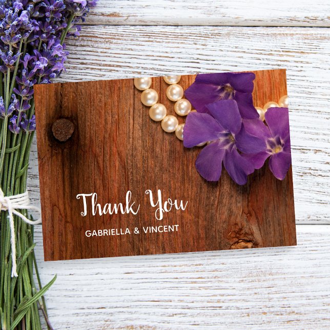 Periwinkle Pearls Barn Wood Wedding Thank You Note Invitation (Creator Uploaded)