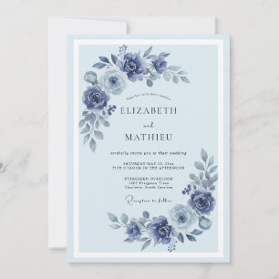 Periwinkle Peony Painted Wedding Invitation