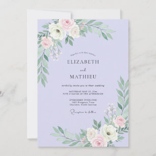 Periwinkle Petal Pink Leafy Wedding Invitation