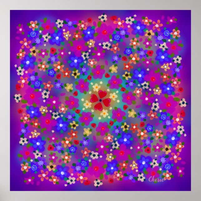 Periwinkle, Pink and Blue Boho Flowers Poster (Front)