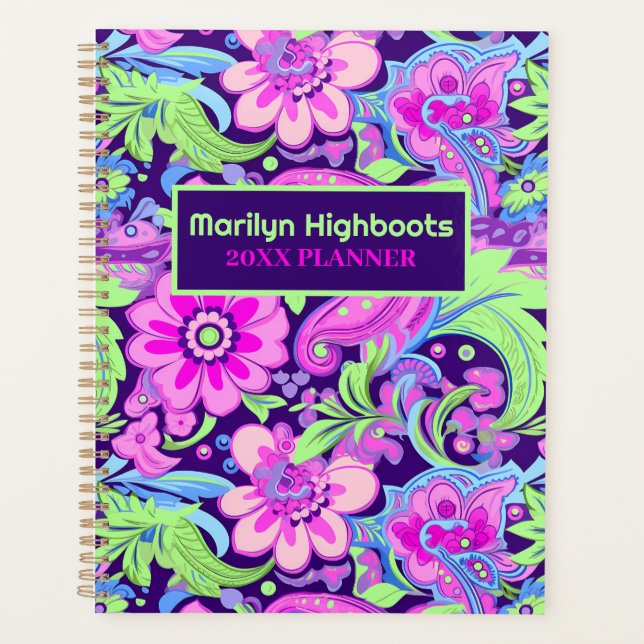Periwinkle, Pink, and Lime Retro Planner (Front)