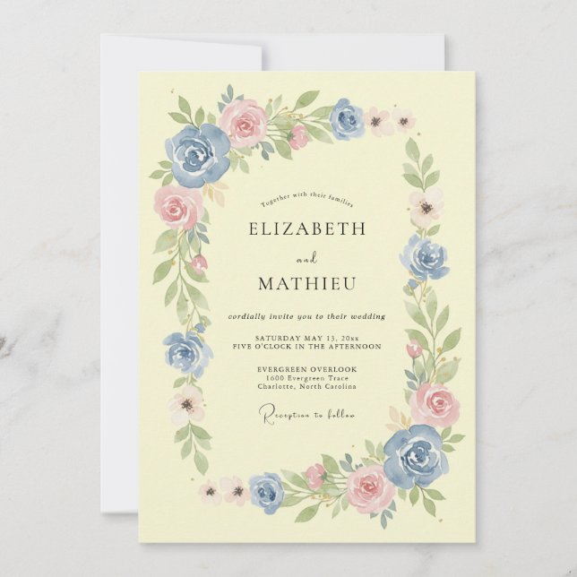 Periwinkle Pink Blossom Flourish Wedding Invitation (Front)