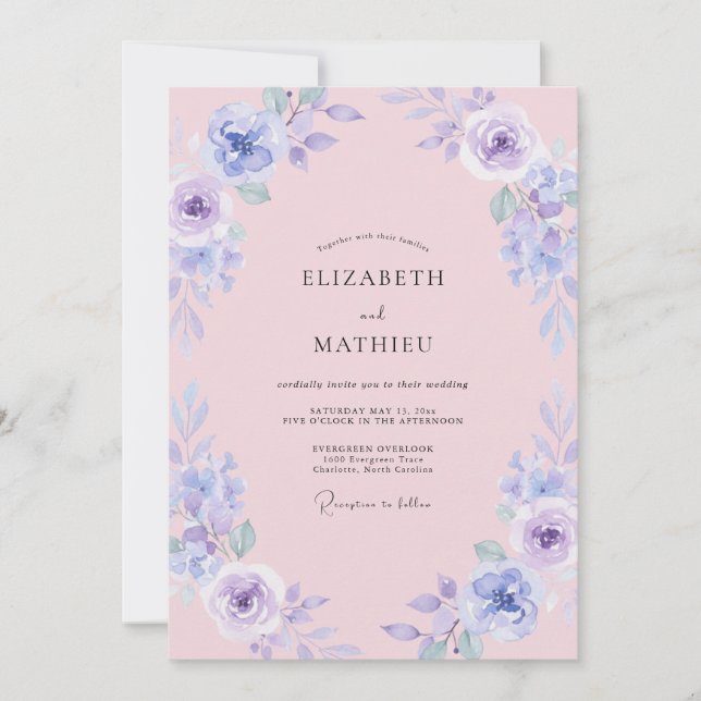 Periwinkle Pink Blossom Wedding Invitation (Front)