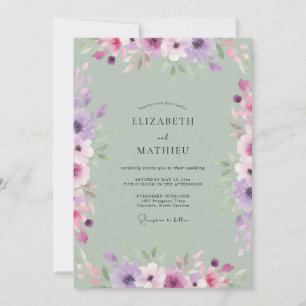 Periwinkle Pink Floral Spring Wedding Invitation