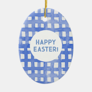Periwinkle plaid pattern Easter Ceramic Ornament