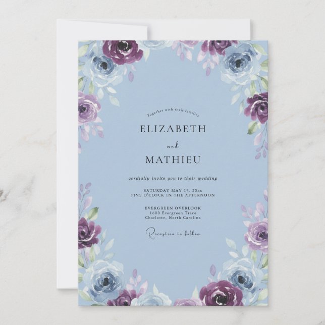 Periwinkle Plum Antique Rose Wedding Invitation (Front)