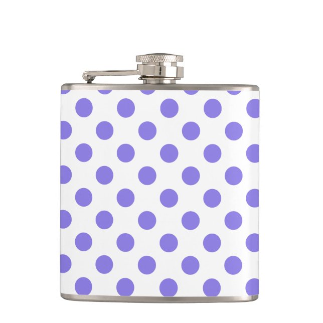 Periwinkle polka dots hip flask (Front)
