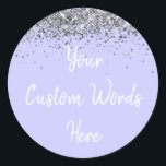 Periwinkle Purple and Silver Birthday Party Favour Classic Round Sticker<br><div class="desc">personalised sweet 16 label quinceanera,  mis quince 30th 40th 50th,  15th 16th 18th 20th 21st,  25th 10th 5th custom anniversary,  vow renewal wedding reception gift,  son husband him his grandson,  boy baby shower her granddaughter,  girl daughter wife uni graduation,  college graduate high school glitter,  bridal bachelorette hen do night</div>