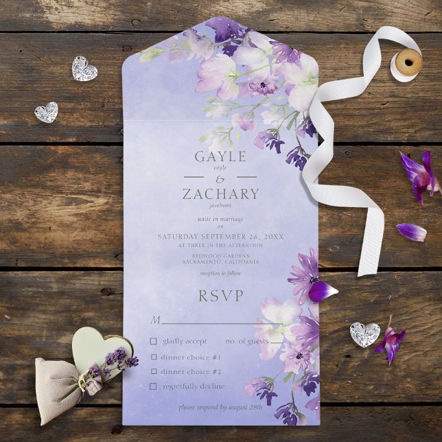 Periwinkle Purple Boho Floral Dinner All In One Invitation (Creator Uploaded)