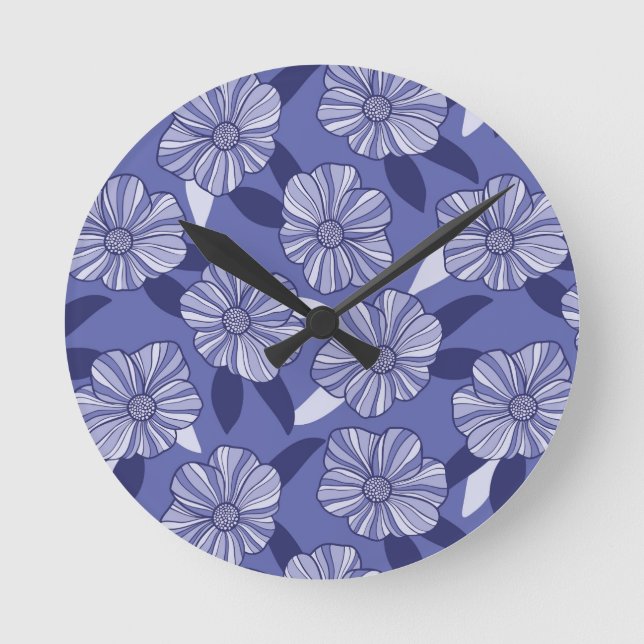 Periwinkle Purple Floral Pattern Round Clock (Front)