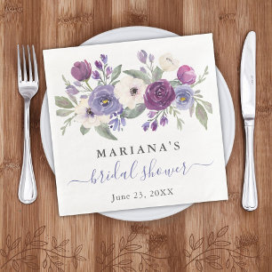 Periwinkle Purple Fuchsia Floral Bridal Shower Napkin