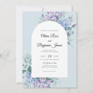 Periwinkle Purple Hydrangea Sage Wedding Invitation