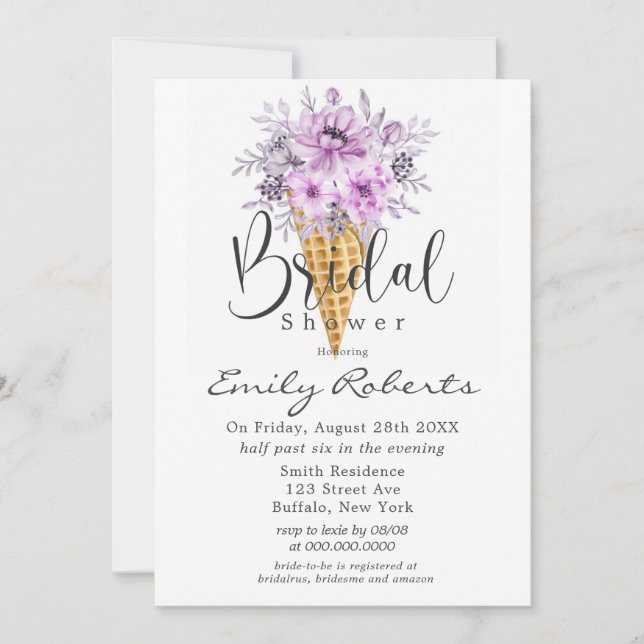 Periwinkle Purple Ice Cream Cone Bridal Shower Inv Invitation (Front)