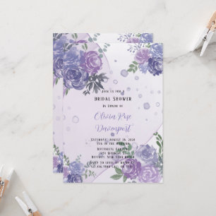 Periwinkle Purple Peony Alcohol Ink Bridal Shower Invitation