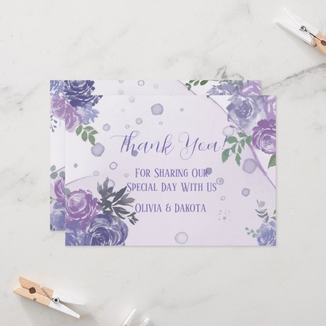 Periwinkle Purple Peony Alcohol Ink Thank You Card (Front/Back In Situ)