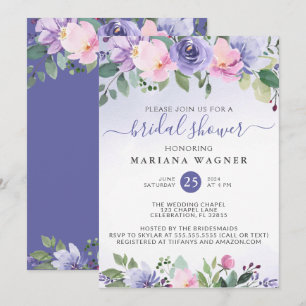 Periwinkle Purple Pink Floral Bridal Shower Invita Invitation