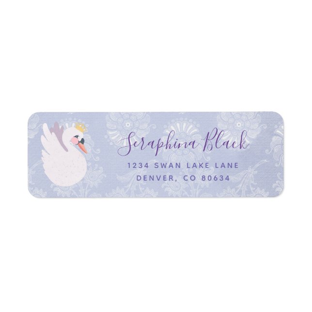 Periwinkle Purple Swan Princess Return Address Label (Front)