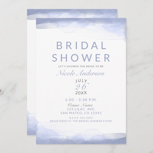 Periwinkle Purple Watercolor Modern Bridal Shower Invitation (Front/Back)